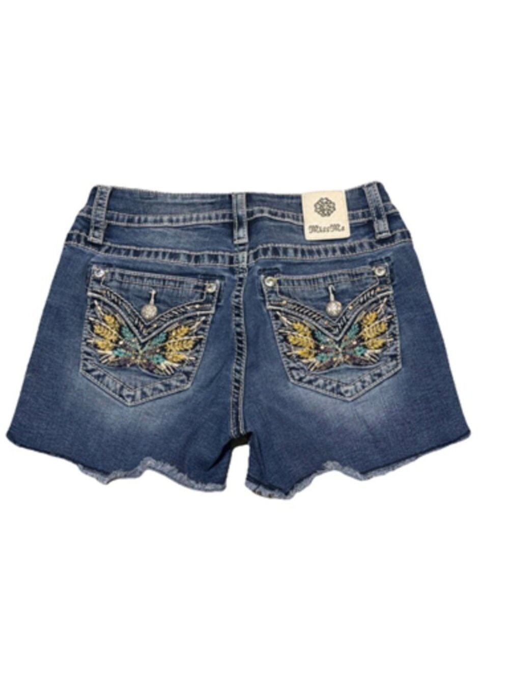 Miss Me Denim Shorts Rhinestone Butterfly Mid Rise Women's Size 26 Embellished